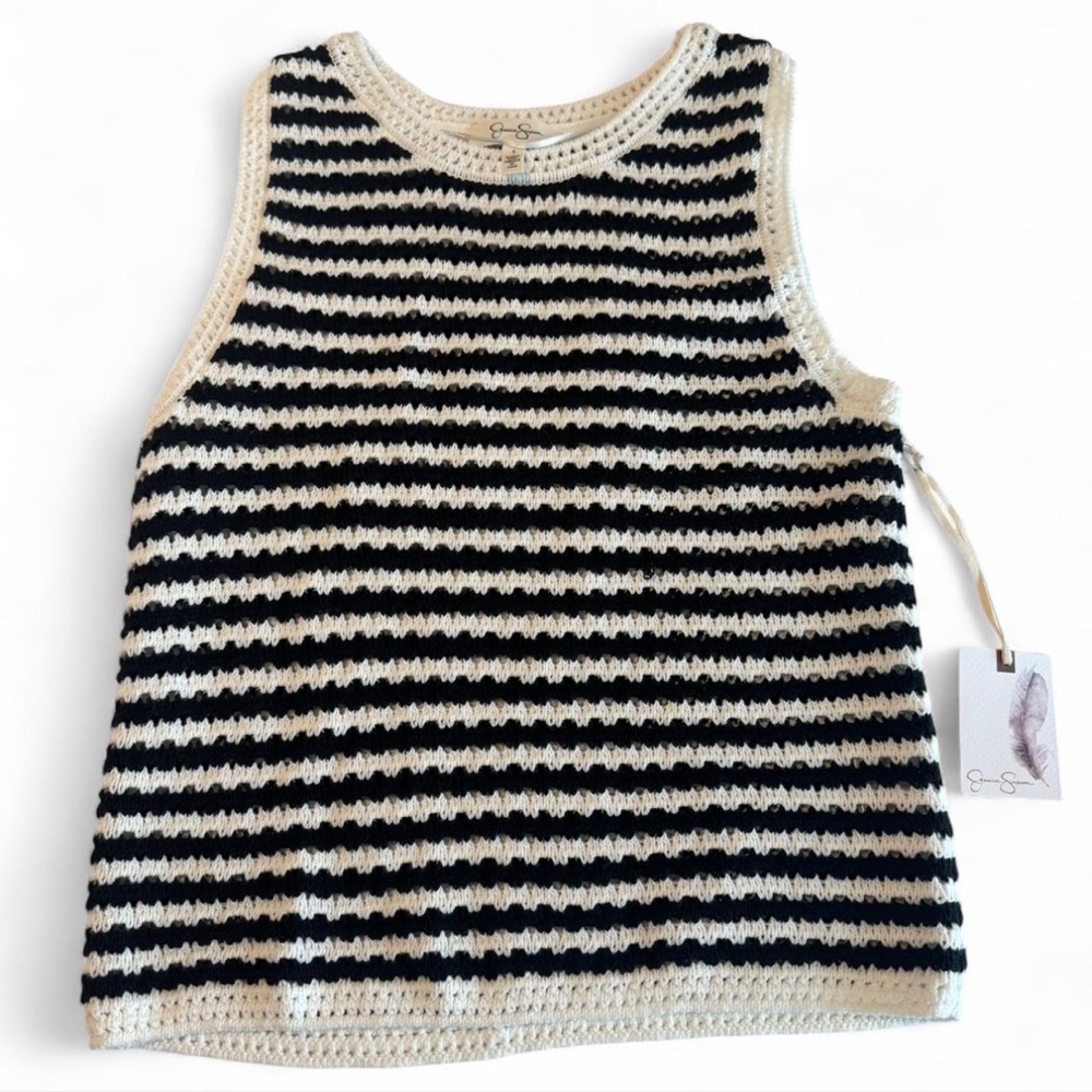 Striped Black and Cream Knit Tank Top